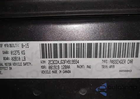 2015 Dodge Charger Sxt из США, поврежденный, VIN 2C3CDXJG3FH919554